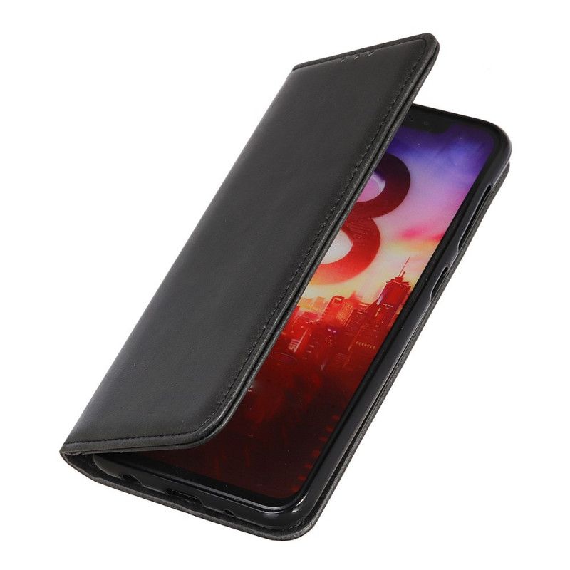 Læder Cover Xiaomi Redmi 9C Sort Delt Læder