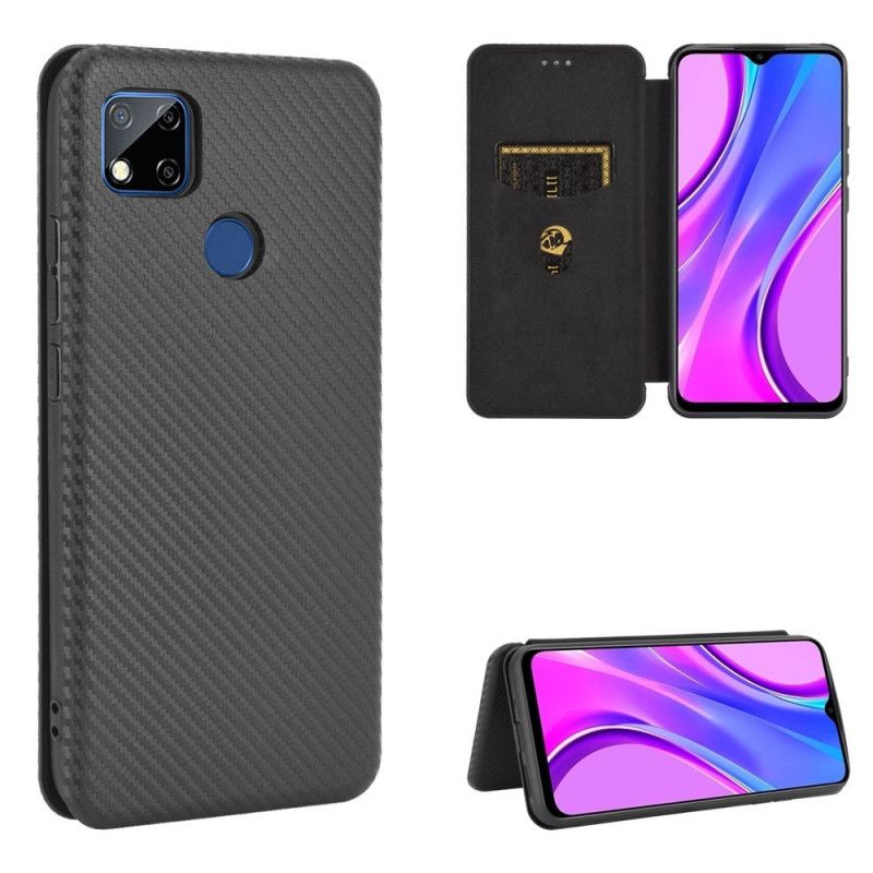 Læder Cover Xiaomi Redmi 9C Sort Mobilcover Farvet Kulstofsilikon