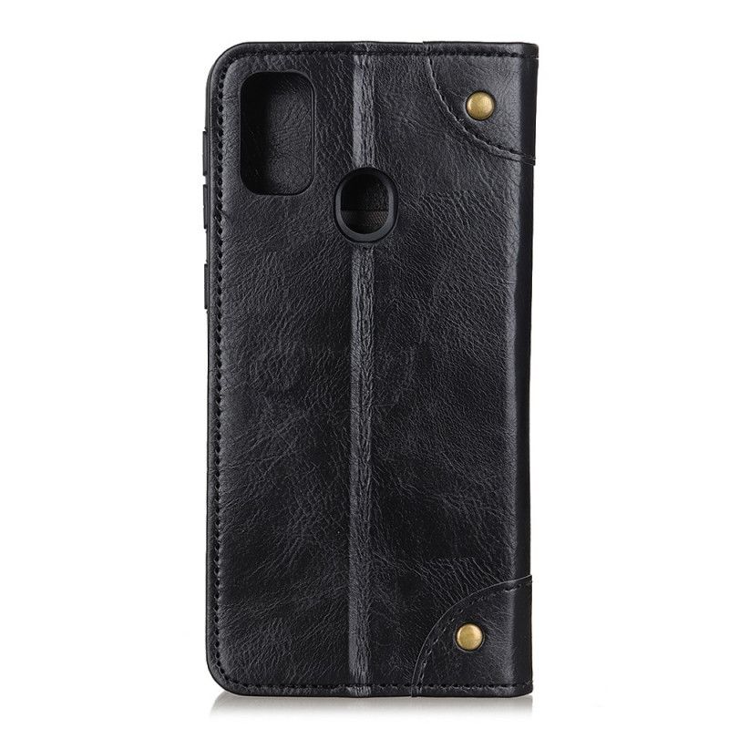 Læder Cover Xiaomi Redmi 9C Sort Vintage Split Læder Nitter