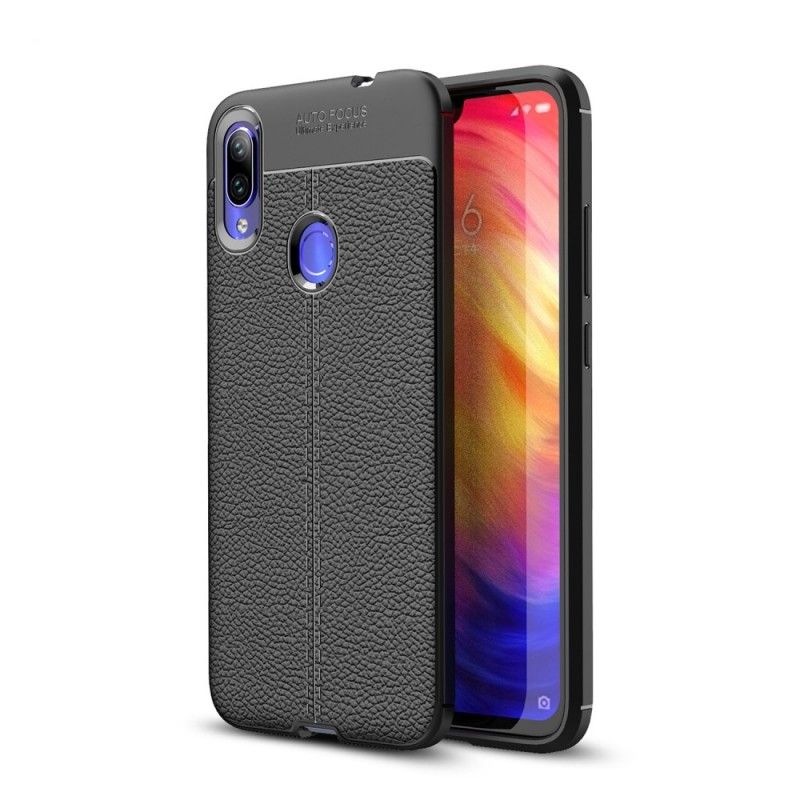 Cover Xiaomi Redmi Note 7 Sort Dobbeltlinjeret Lychee-Lædereffekt Original