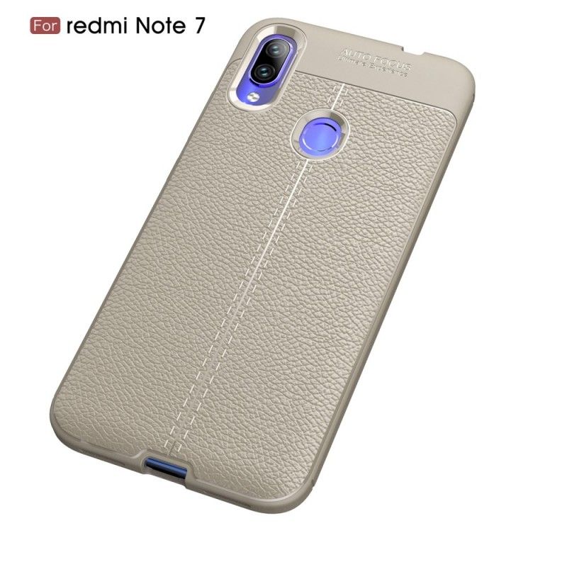 Cover Xiaomi Redmi Note 7 Sort Dobbeltlinjeret Lychee-Lædereffekt Original