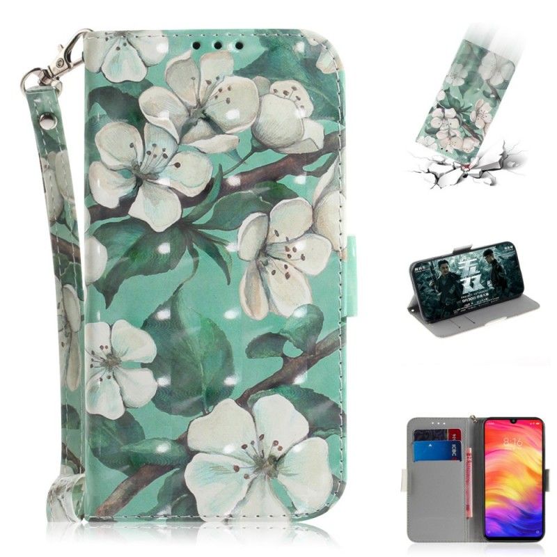 Flip Cover Læder Xiaomi Redmi Note 7 Blomstrende Gren Med Rem Original