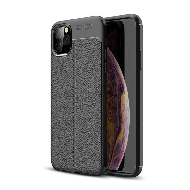 Cover for iPhone 11 Pro Max Sort Dobbelt Line Lychee Læder Effekt