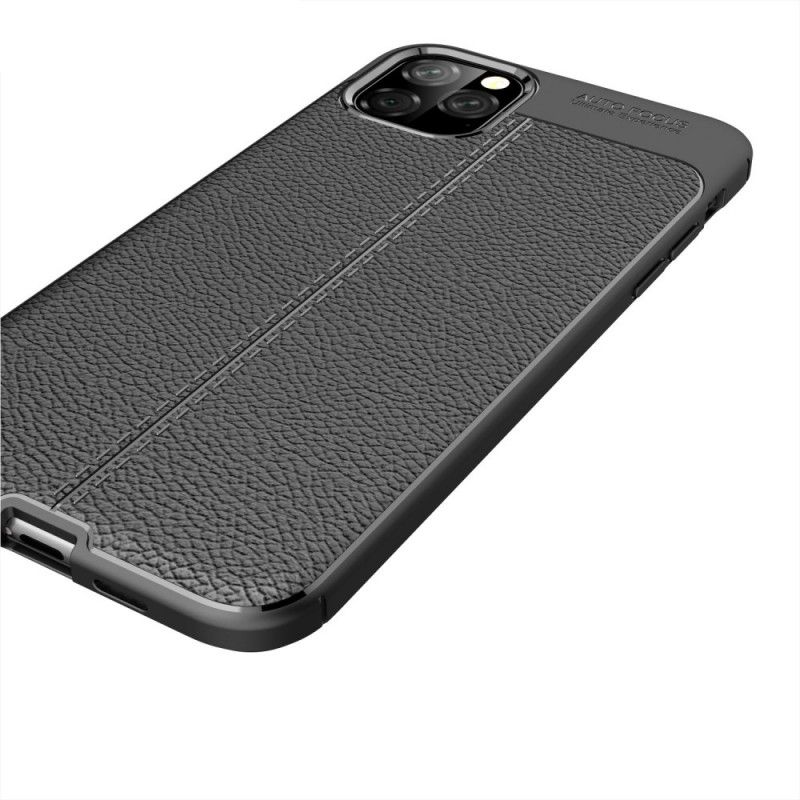 Cover for iPhone 11 Pro Max Sort Dobbelt Line Lychee Læder Effekt