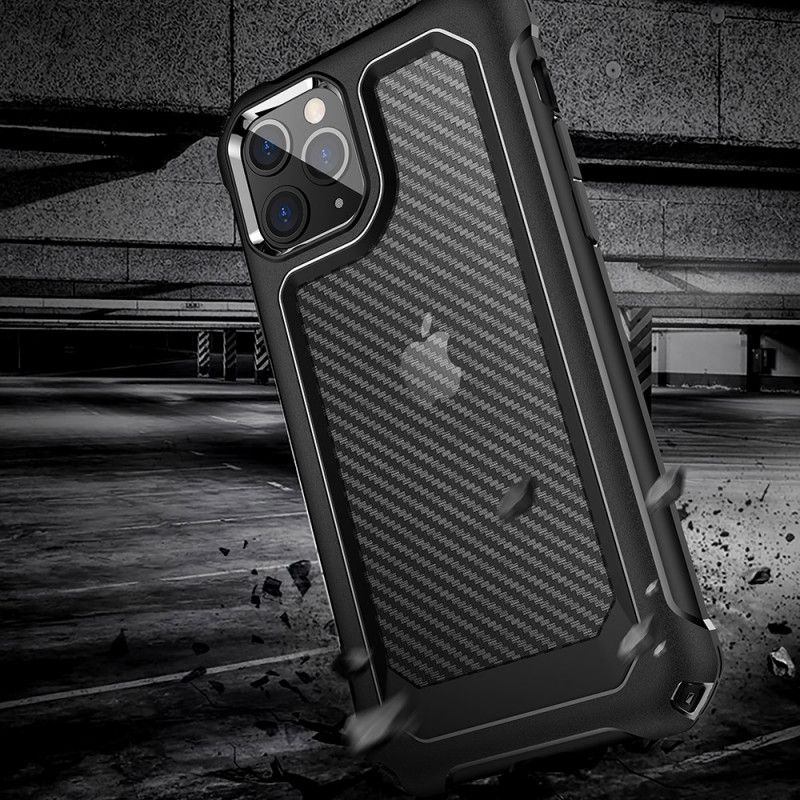 Cover for iPhone 11 Pro Max Sort Gennemsigtig Kulfibertekstur