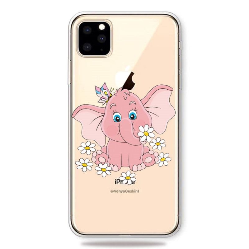 Cover iPhone 11 Pro Max Mobilcover Gennemsigtig Lyserød Elefant