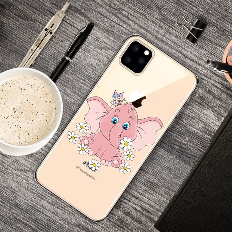 Cover iPhone 11 Pro Max Mobilcover Gennemsigtig Lyserød Elefant