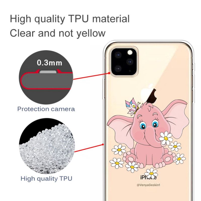 Cover iPhone 11 Pro Max Mobilcover Gennemsigtig Lyserød Elefant