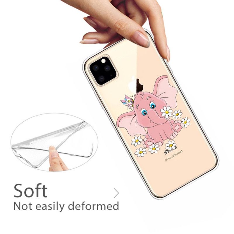 Cover iPhone 11 Pro Max Mobilcover Gennemsigtig Lyserød Elefant