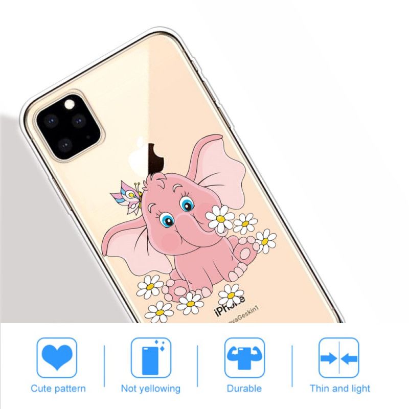 Cover iPhone 11 Pro Max Mobilcover Gennemsigtig Lyserød Elefant