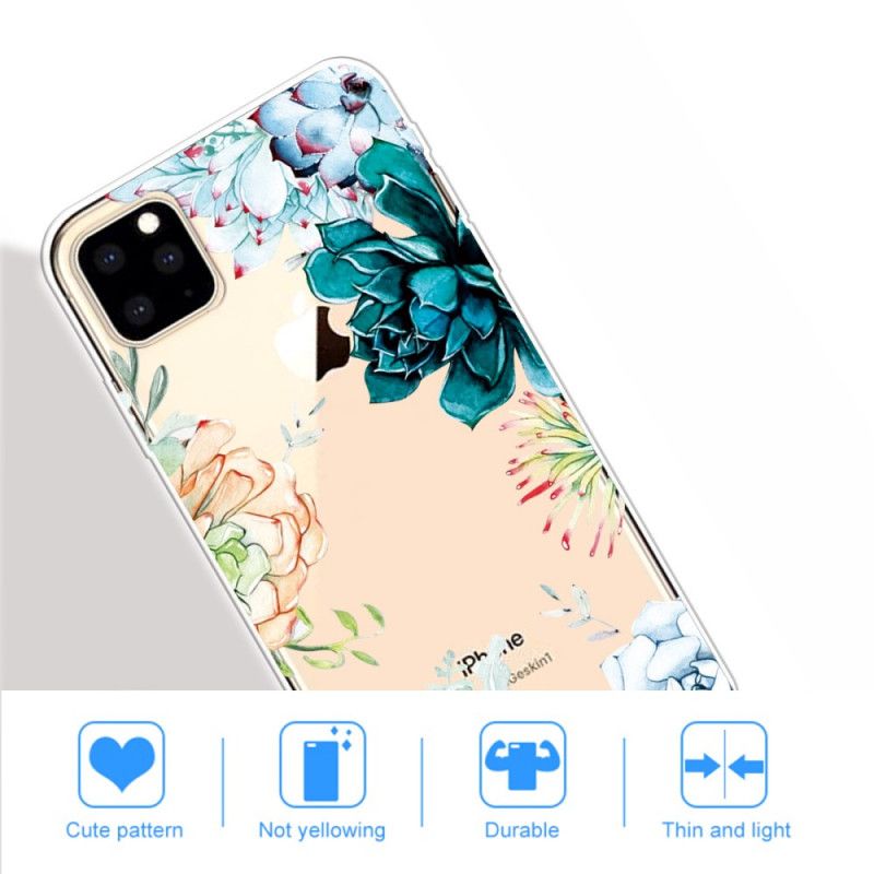 Cover iPhone 11 Pro Max Mobilcover Gennemsigtige Akvarelblomster