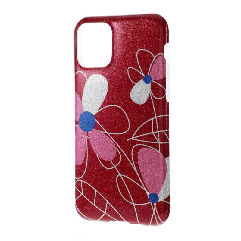 Cover iPhone 11 Pro Max Rød Blomsterglitter Beskyttelse