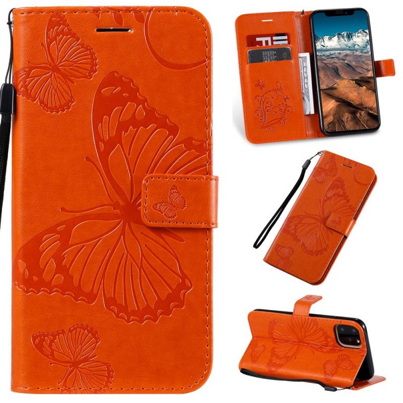 Flip Cover iPhone 11 Pro Max Orange Mobilcover Kæmpestore Sommerfugle