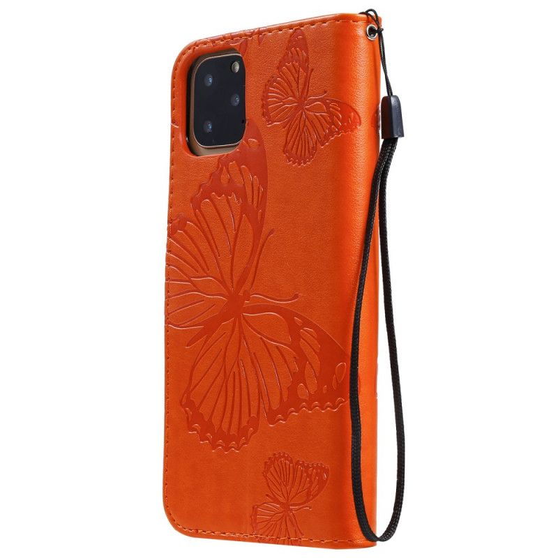 Flip Cover iPhone 11 Pro Max Orange Mobilcover Kæmpestore Sommerfugle