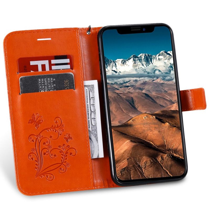 Flip Cover iPhone 11 Pro Max Orange Mobilcover Kæmpestore Sommerfugle