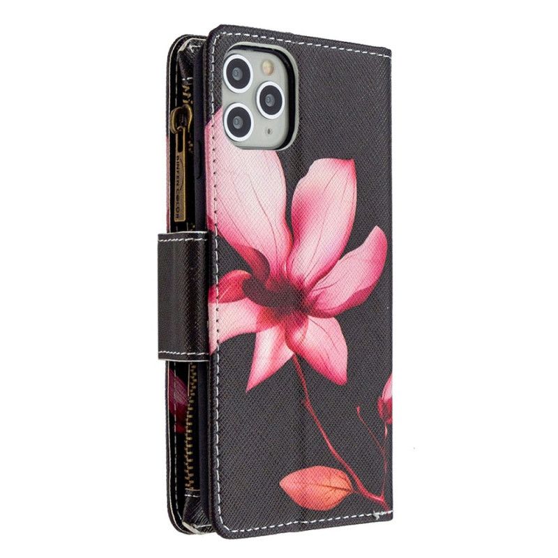 Flip Cover iPhone 11 Pro Max Sort Mobilcover Lomme Med Lynlås Med Blomster