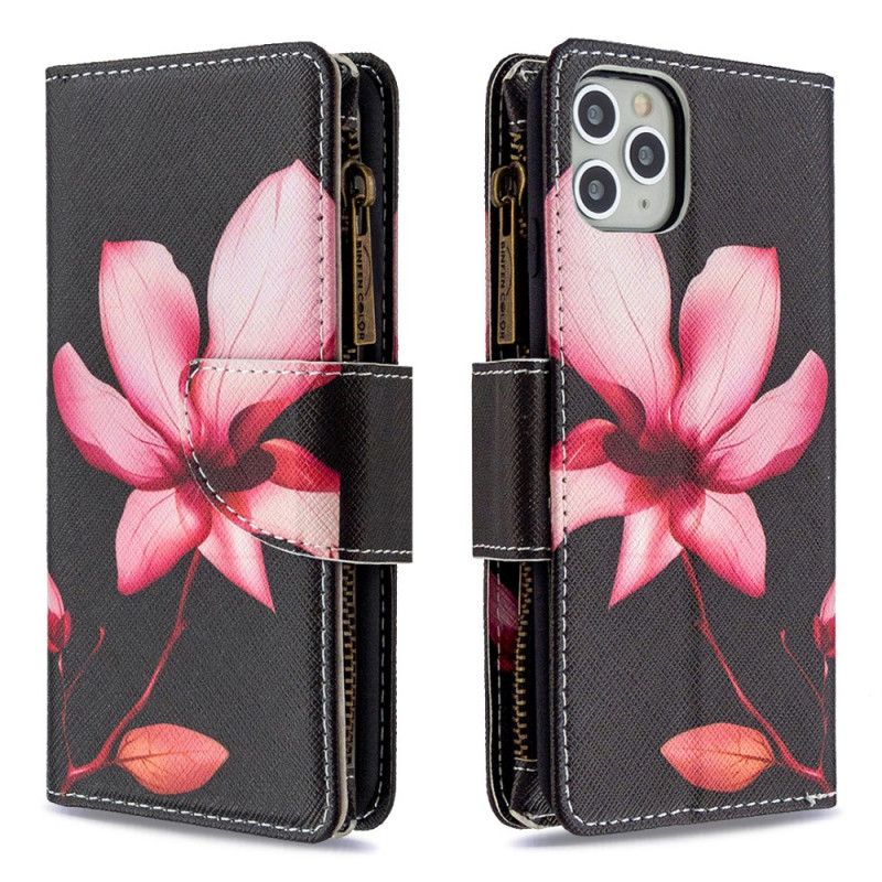 Flip Cover iPhone 11 Pro Max Sort Mobilcover Lomme Med Lynlås Med Blomster