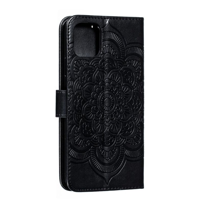 Flip Cover Læder iPhone 11 Pro Max Sort Hele Mandala Med Rem