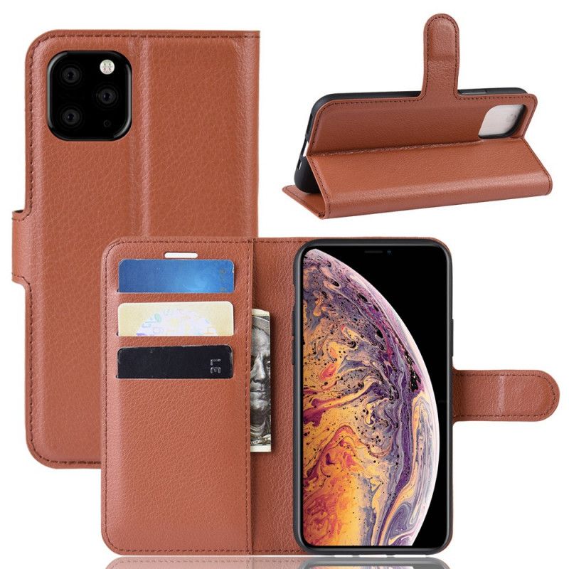 Flip Cover Læder iPhone 11 Pro Max Sort Premium Lychee-Lædereffekt