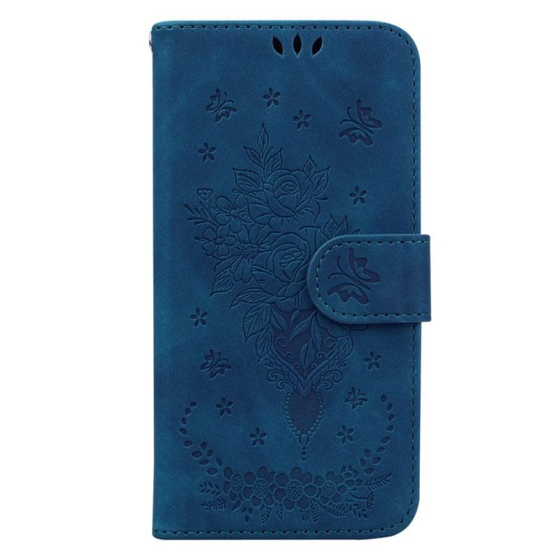 Flip Cover Xiaomi Redmi Note 12 5G Med Snor Strappy Roser Og Sommerfugle