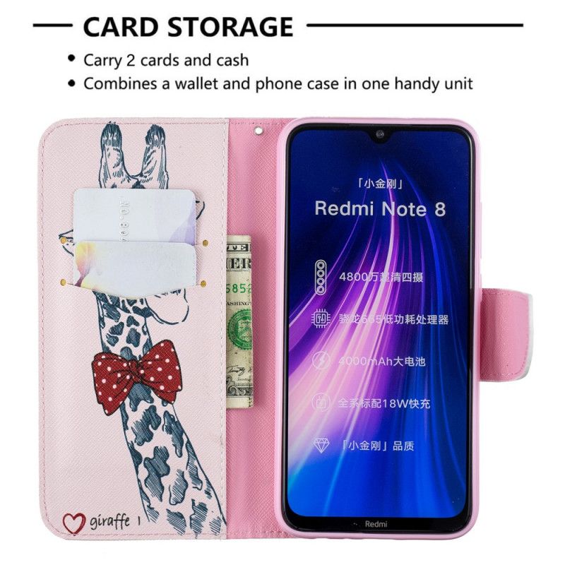 Flip Cover Læder for Xiaomi Redmi Note 8 Nørd Giraf