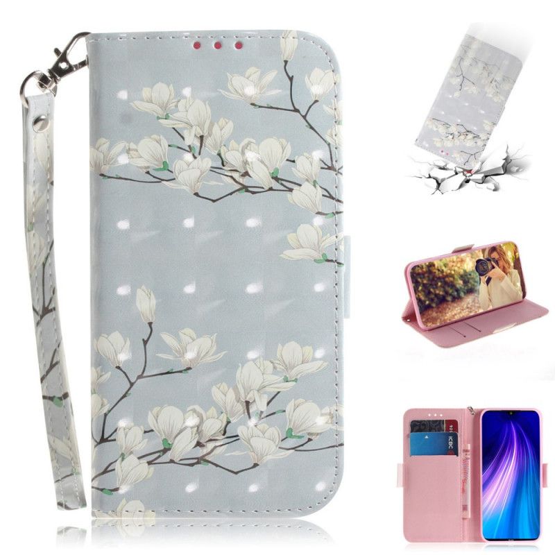 Flip Cover Læder Xiaomi Redmi Note 8 Blomstrende Træ Med Rem Original