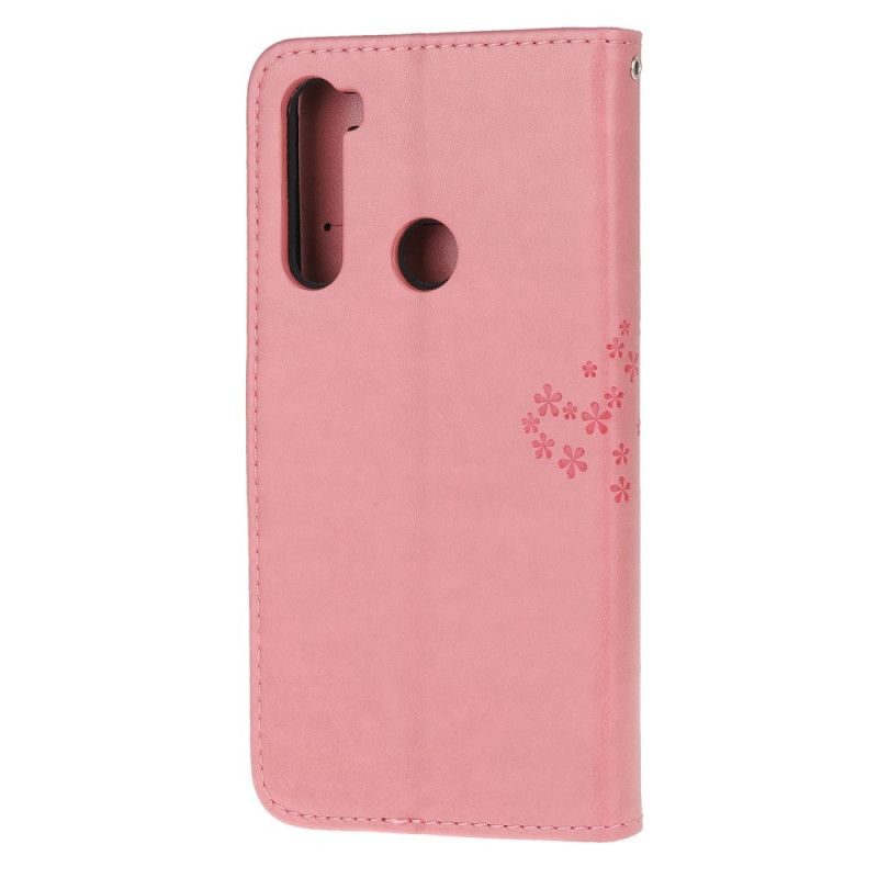 Flip Cover Læder Xiaomi Redmi Note 8 Lyserød Træ- Og Rem-Ugler