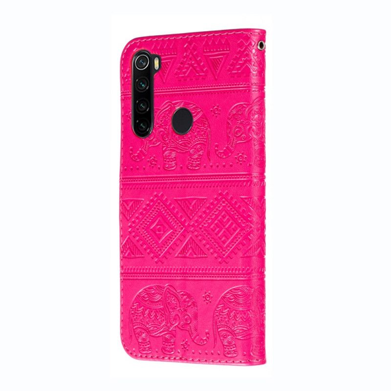 Flip Cover Læder Xiaomi Redmi Note 8 Magenta Elefanter I Kunstlæder Beskyttelse