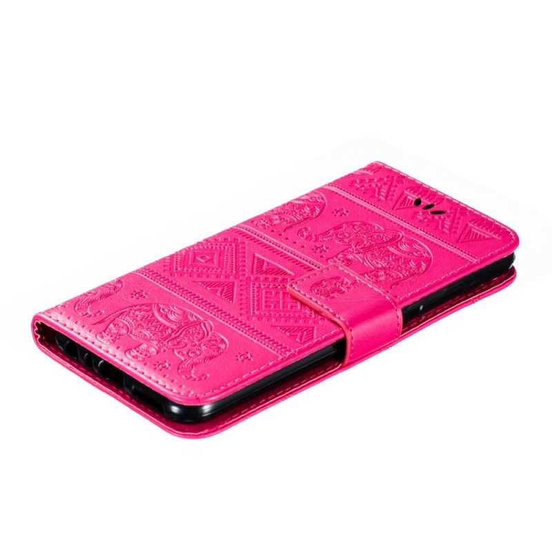 Flip Cover Læder Xiaomi Redmi Note 8 Magenta Elefanter I Kunstlæder Beskyttelse