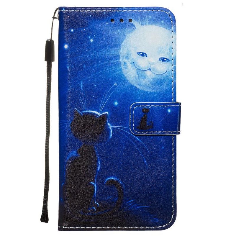 Flip Cover Xiaomi Redmi Note 8 Mobilcover Kat I Måneskin Med Rem