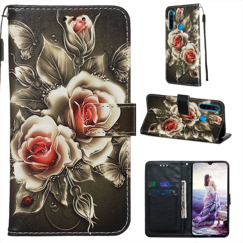 Flip Cover Xiaomi Redmi Note 8 Mobilcover Sort Rose Med Rem