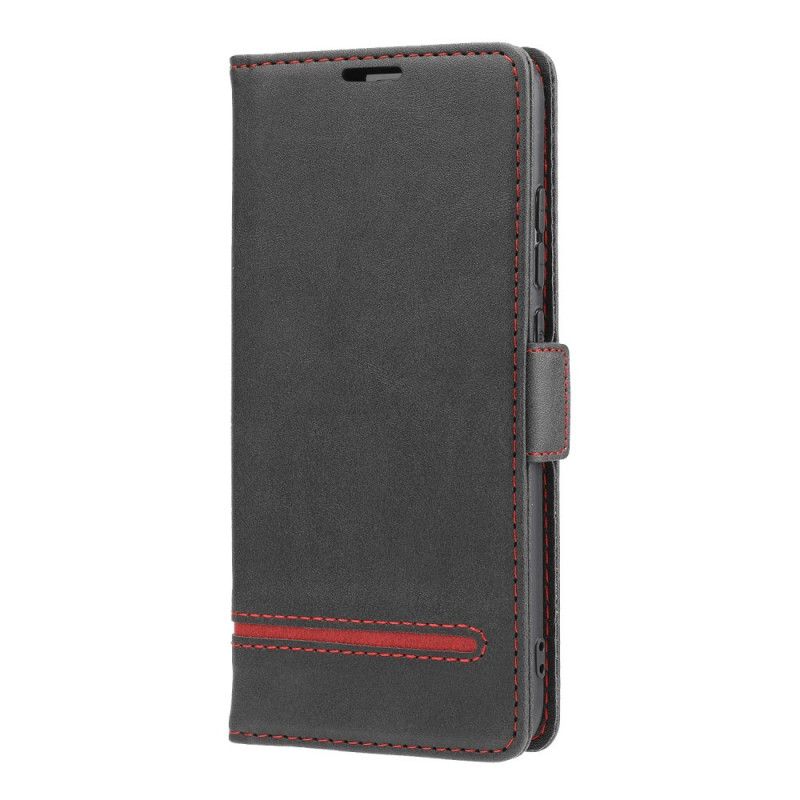 Flip Cover Xiaomi Redmi Note 8 Sort Fin Linje Dobbelt Flap