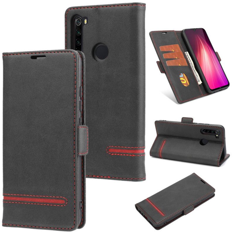 Flip Cover Xiaomi Redmi Note 8 Sort Fin Linje Dobbelt Flap