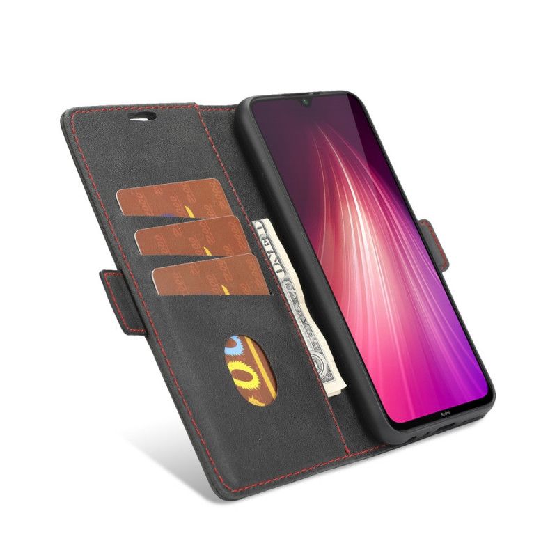 Flip Cover Xiaomi Redmi Note 8 Sort Fin Linje Dobbelt Flap