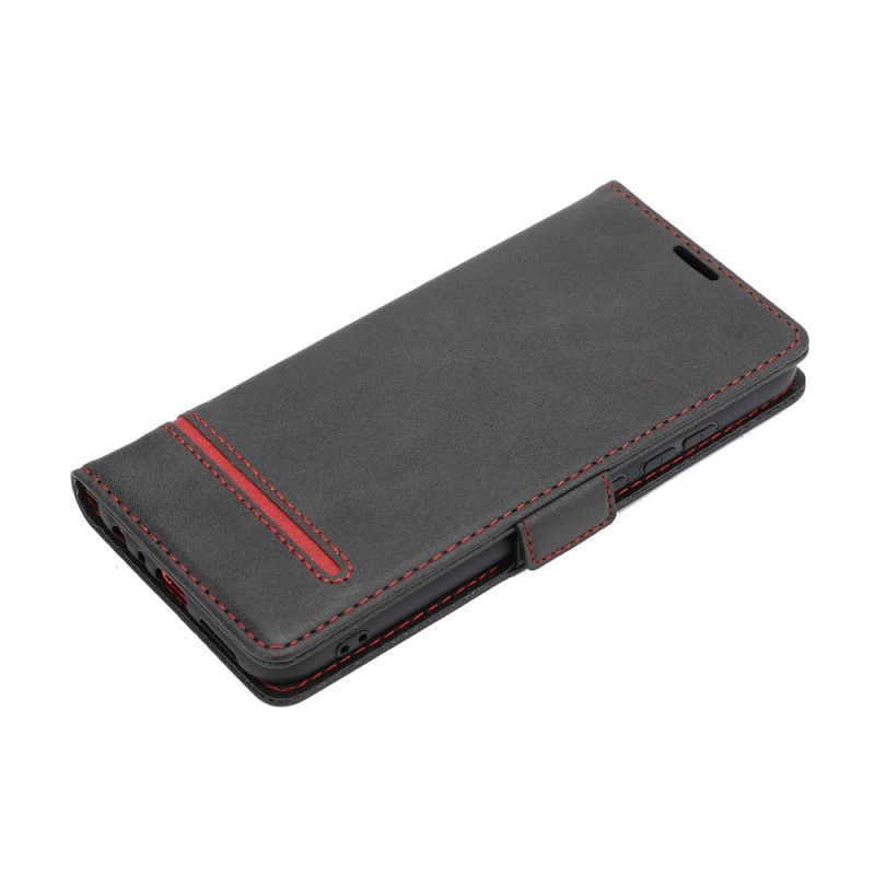 Flip Cover Xiaomi Redmi Note 8 Sort Fin Linje Dobbelt Flap