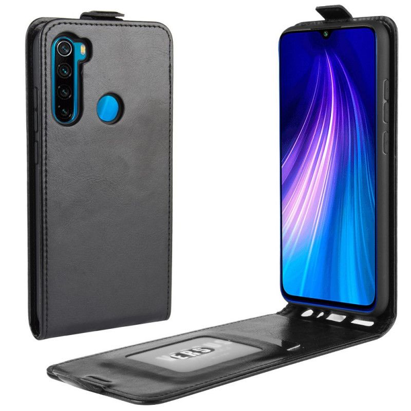 Flip Cover Xiaomi Redmi Note 8 Sort Foldning Af Lædereffekt