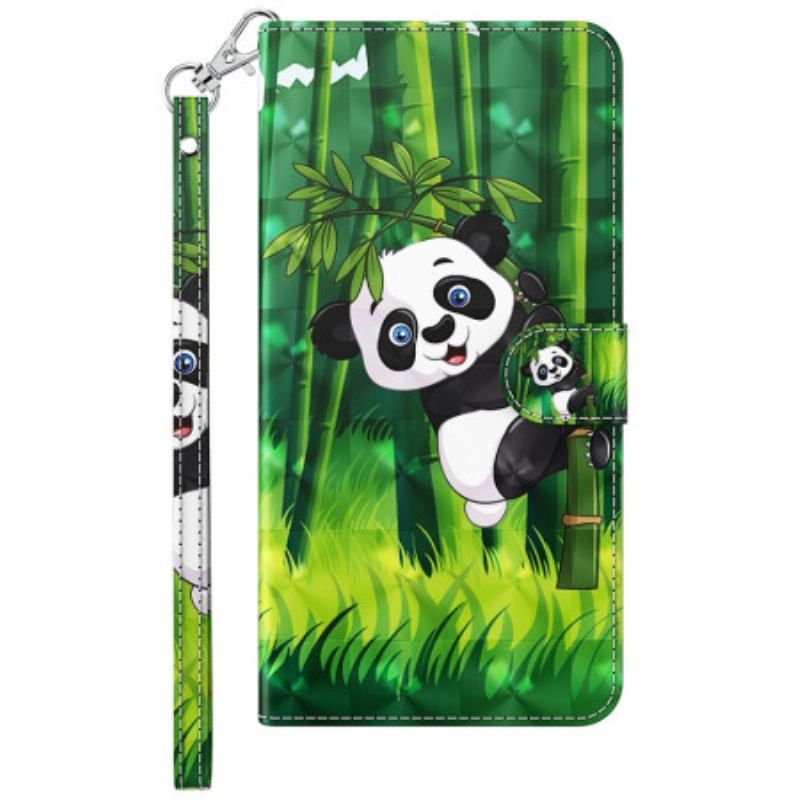 Flip Cover Samsung Galaxy M13 Panda Og Bambus Med Snor