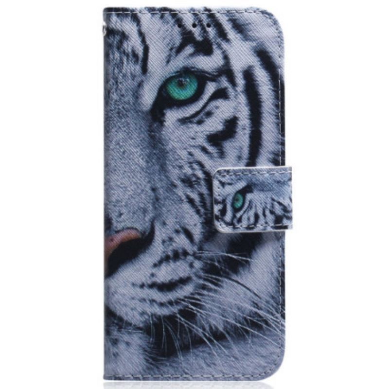 Læder Cover Samsung Galaxy M13 Med Snor Strappy White Tiger