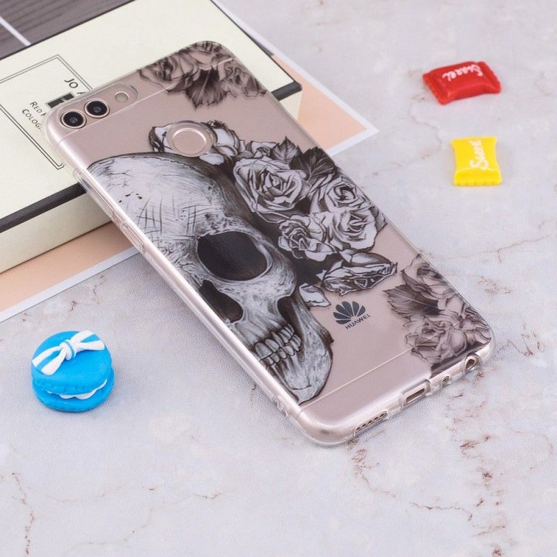 Cover Huawei P Smart Gennemsigtig Blomstret Kranium