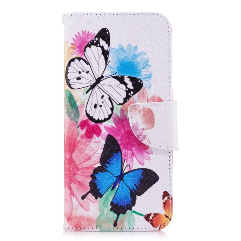 Flip Cover Huawei P Smart Malede Sommerfugle Og Blomster