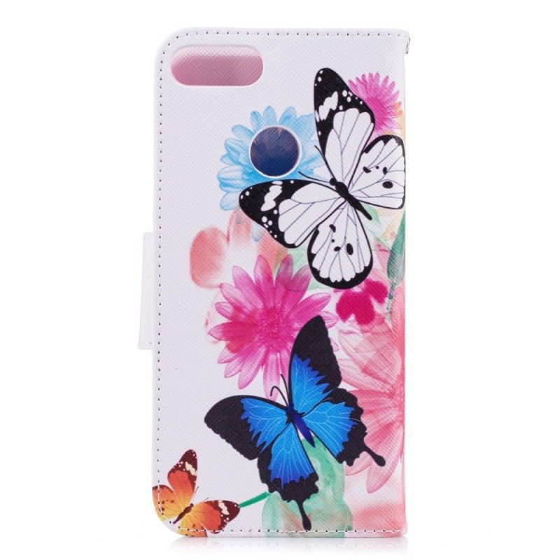 Flip Cover Huawei P Smart Malede Sommerfugle Og Blomster