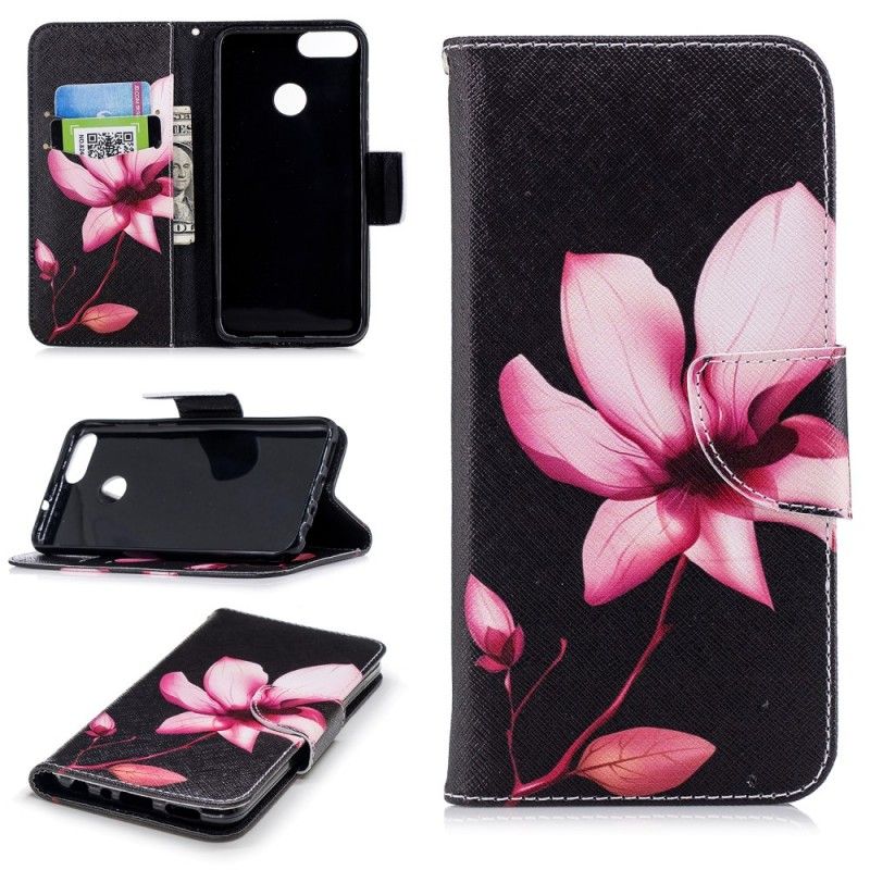 Flip Cover Læder Huawei P Smart Lyserød Blomst Original