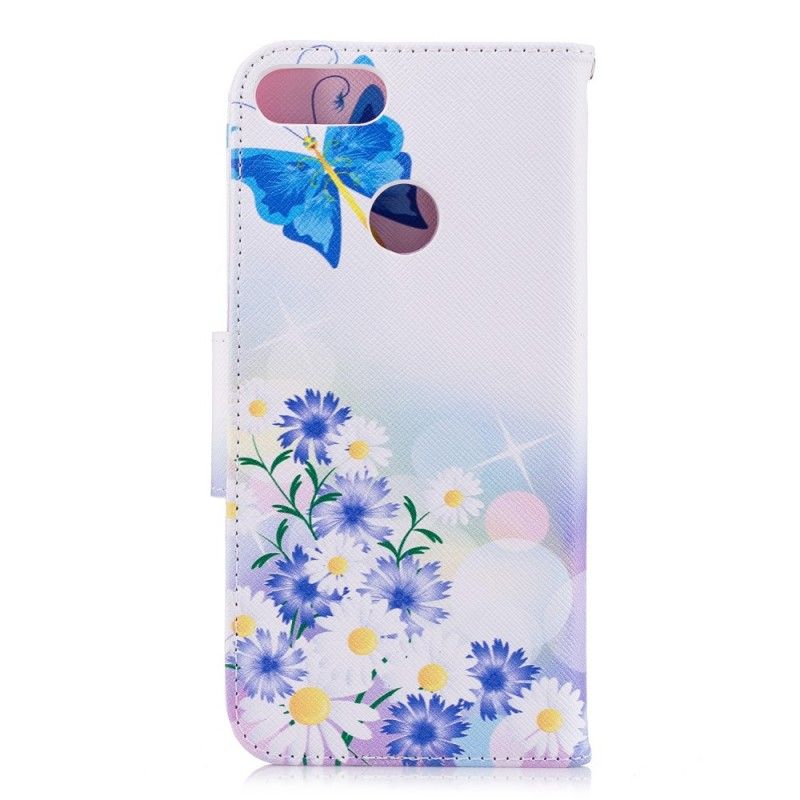 Flip Cover Læder Huawei P Smart Malede Sommerfugle Og Blomster Original