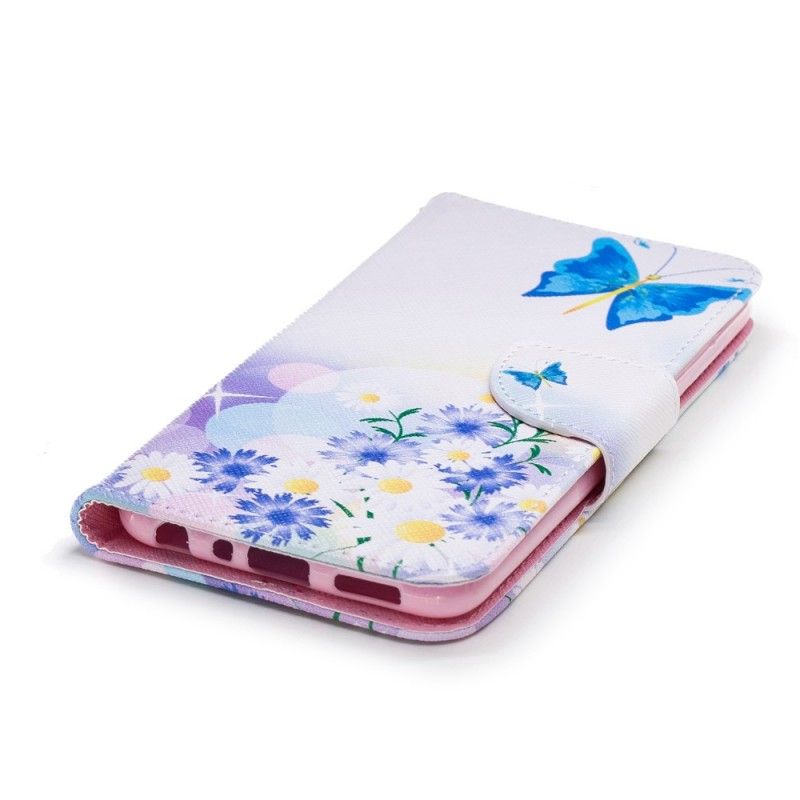 Flip Cover Læder Huawei P Smart Malede Sommerfugle Og Blomster Original