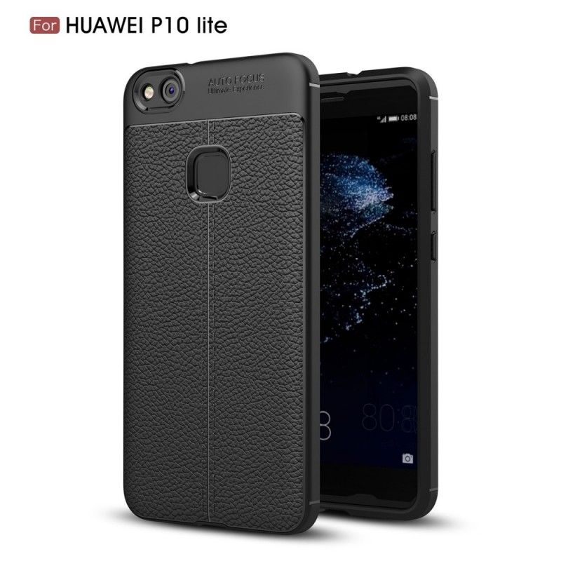 Cover Huawei P10 Lite Sort Dobbelt Line Lychee Læder Effekt Original