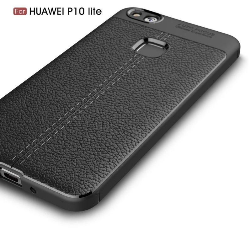 Cover Huawei P10 Lite Sort Dobbelt Line Lychee Læder Effekt Original