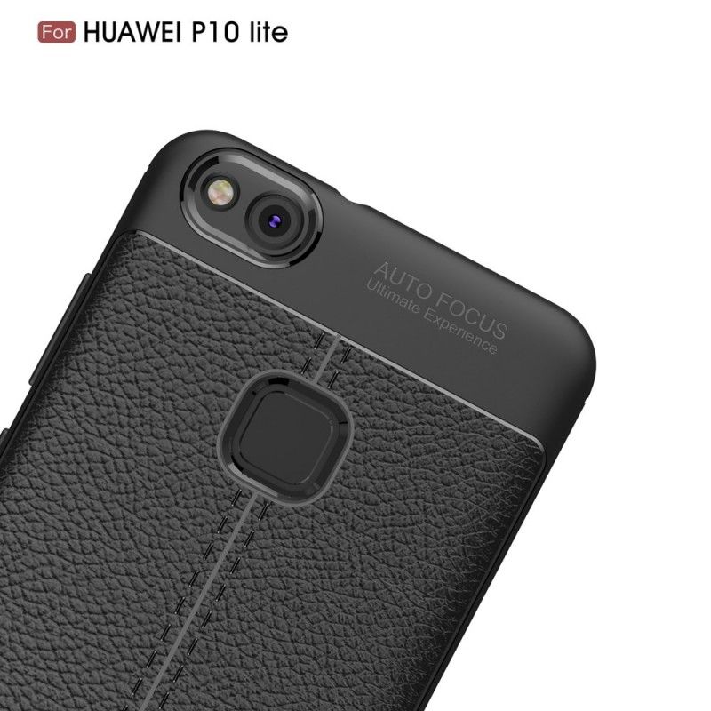 Cover Huawei P10 Lite Sort Dobbelt Line Lychee Læder Effekt Original