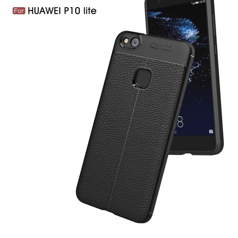 Cover Huawei P10 Lite Sort Dobbelt Line Lychee Læder Effekt Original