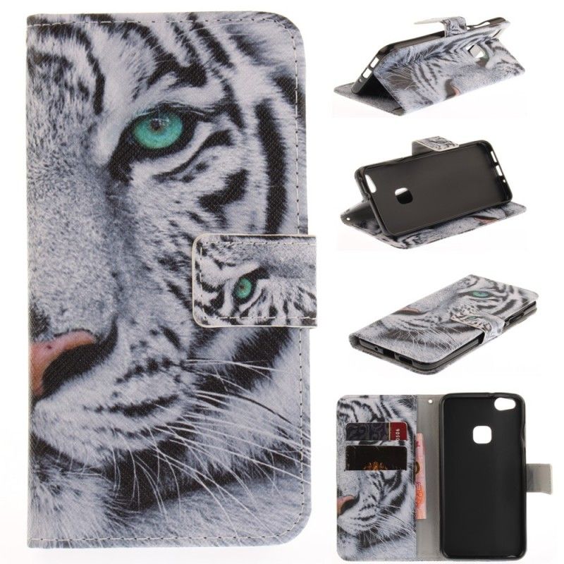 Flip Cover Læder for Huawei P10 Lite Hvid Tiger