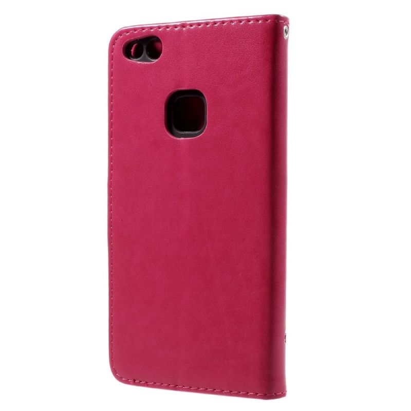 Flip Cover Læder Huawei P10 Lite Rose Sommerfugle Og Tanga Blomster Original